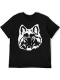 Black T-Shirt with White Wolf Head Graphic