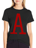 Bold Red Letter A Graphic Black T-Shirt