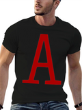 Bold Red Letter A Graphic Black T-Shirt