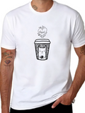 Coffee & Cat Graphic T-Shirt - Black