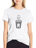 Coffee & Cat Graphic T-Shirt - Black