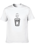Coffee & Cat Graphic T-Shirt - Black