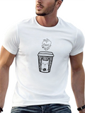 Coffee & Cat Graphic T-Shirt - Black