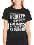 Respect Honesty Trust Loyalty Black Graphic T-Shirt