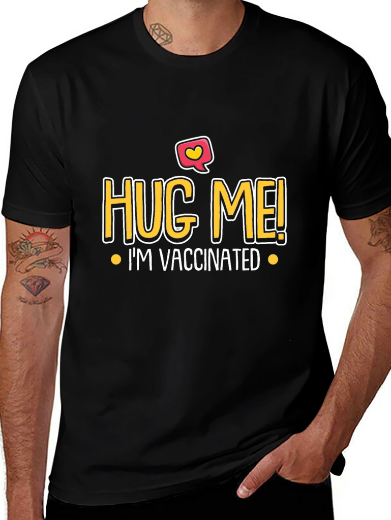 Hug Me Im Vaccinated Black Graphic Tee