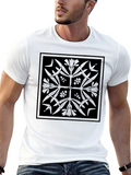 Geometric Floral Print Black T-Shirt
