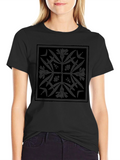 Geometric Floral Print Black T-Shirt
