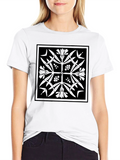 Geometric Floral Print Black T-Shirt