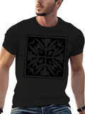 Geometric Floral Print Black T-Shirt
