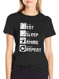 Eat Sleep Anime Repeat Black T-Shirt