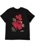 Rose Graphic Print Black T-Shirt