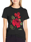 Rose Graphic Print Black T-Shirt