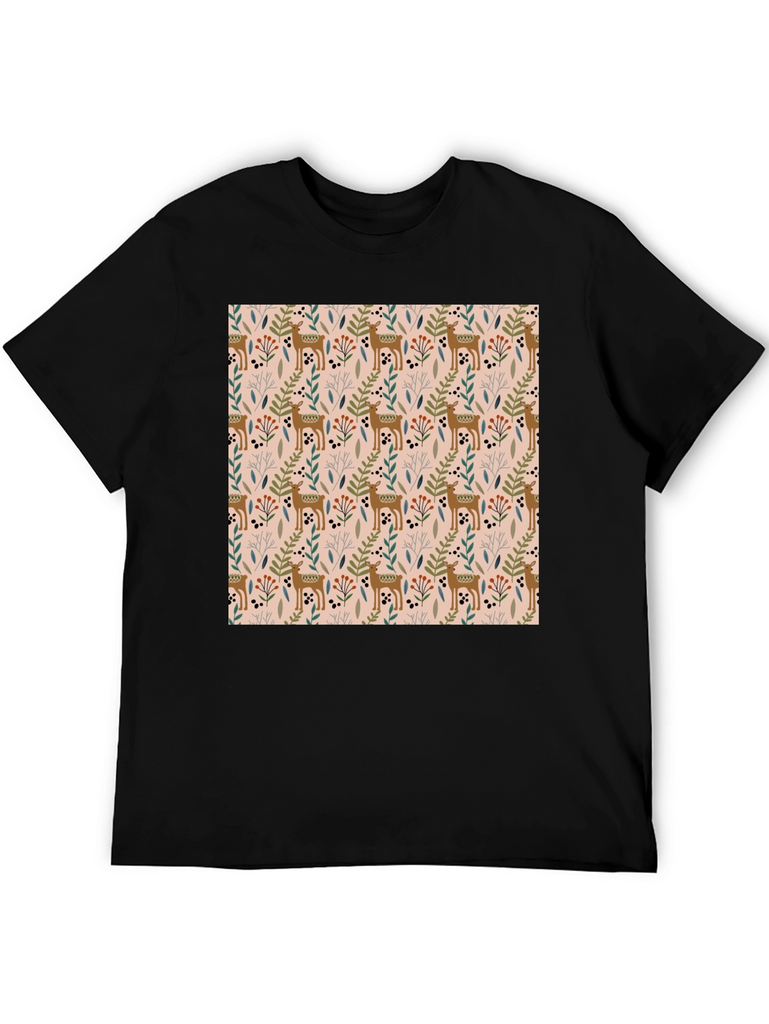 Deer Pattern Black T-Shirt
