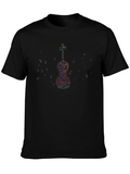 Musical Notes Violin Graphic Tee - Black