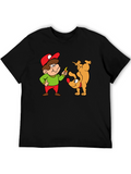 Cartoon Man and Dog Black T-Shirt