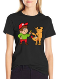 Cartoon Man and Dog Black T-Shirt