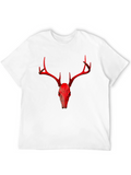 Red Deer Skull Graphic Black T-Shirt