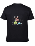 Whimsical Cartoon Graphic Black T-Shirt