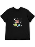 Whimsical Cartoon Graphic Black T-Shirt