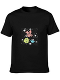 Whimsical Cartoon Graphic Black T-Shirt
