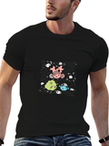 Whimsical Cartoon Graphic Black T-Shirt