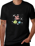Whimsical Cartoon Graphic Black T-Shirt