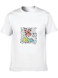 Whimsical Cartoon Graphic Black T-Shirt