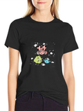 Whimsical Cartoon Graphic Black T-Shirt
