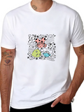Whimsical Cartoon Graphic Black T-Shirt
