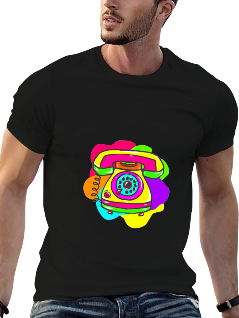 Retro Rotary Phone Graphic Tee - Black