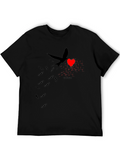 Bird and Heart Graphic Black T-Shirt