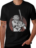 Baseball Player Graphic T-Shirt - Black Cotton Tee
