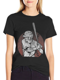 Baseball Player Graphic T-Shirt - Black Cotton Tee