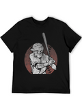 Baseball Player Graphic T-Shirt - Black Cotton Tee