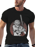 Baseball Player Graphic T-Shirt - Black Cotton Tee