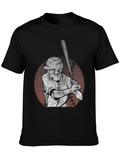 Baseball Player Graphic T-Shirt - Black Cotton Tee