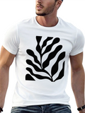 Abstract Leaf Print Black T-Shirt