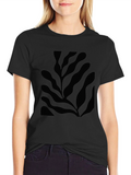 Abstract Leaf Print Black T-Shirt