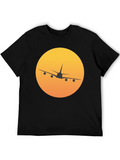 Airplane Sunset Graphic Tee - Black Crew Neck