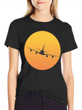 Airplane Sunset Graphic Tee - Black Crew Neck