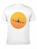 Airplane Sunset Graphic Tee - Black Crew Neck