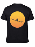 Airplane Sunset Graphic Tee - Black Crew Neck