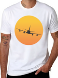Airplane Sunset Graphic Tee - Black Crew Neck
