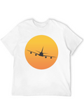 Airplane Sunset Graphic Tee - Black Crew Neck