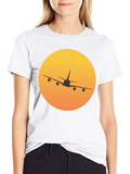 Airplane Sunset Graphic Tee - Black Crew Neck