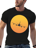 Airplane Sunset Graphic Tee - Black Crew Neck