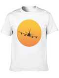 Airplane Sunset Graphic Tee - Black Crew Neck