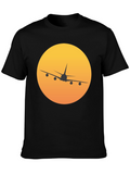 Airplane Sunset Graphic Tee - Black Crew Neck