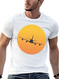 Airplane Sunset Graphic Tee - Black Crew Neck