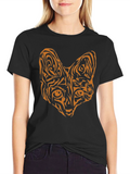 Tribal Cat Graphic T-Shirt - Black